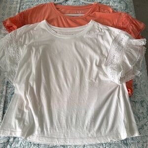 Loft White and Coral Lace Sleeve Tops